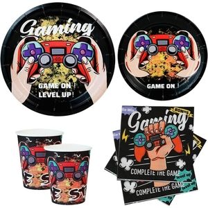 Video Game Party Supplies Set 68 PCS Paper Plates Cups Napkins NEW Disposable